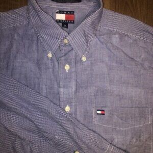 Tommy Hilfiger Long Sleeve Button Up Shirt Blue Plaid With Logo Size Medium
